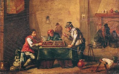 Männer spielen Backgammon in einer Taverne